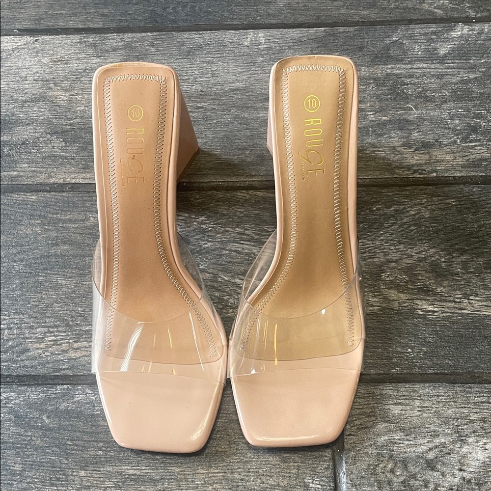 Rouge Helium Nude Clear Strap Heeled Mules